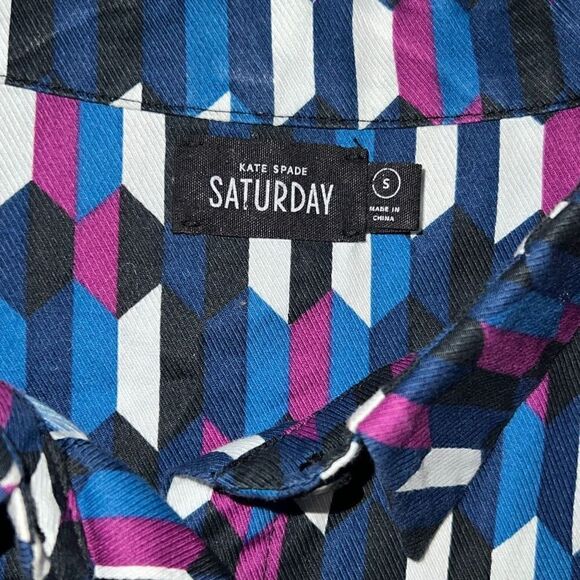 Kate Spade Saturday Geometric Button Front Long Sleeve Blouse sz S Small - Picture 7 of 9